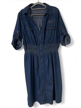 j gee denim dress | Dresses | J Gee Sleeveless Blue Zipfront Size X Belt Size (refer to sizing instructions below):50 HLDYFP KissProm Mermaid Spaghetti Straps utilitarian patch pockets
